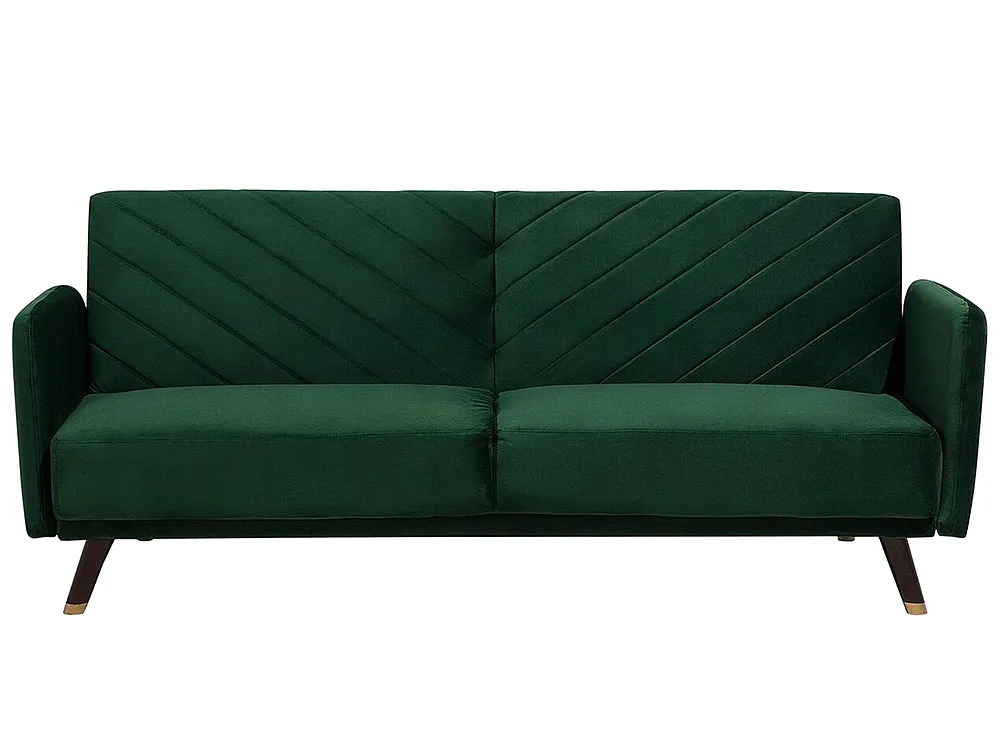 Canapé Fixe 3 Places En Velours Vert Glamour - Design Moderne Confortable Beliani