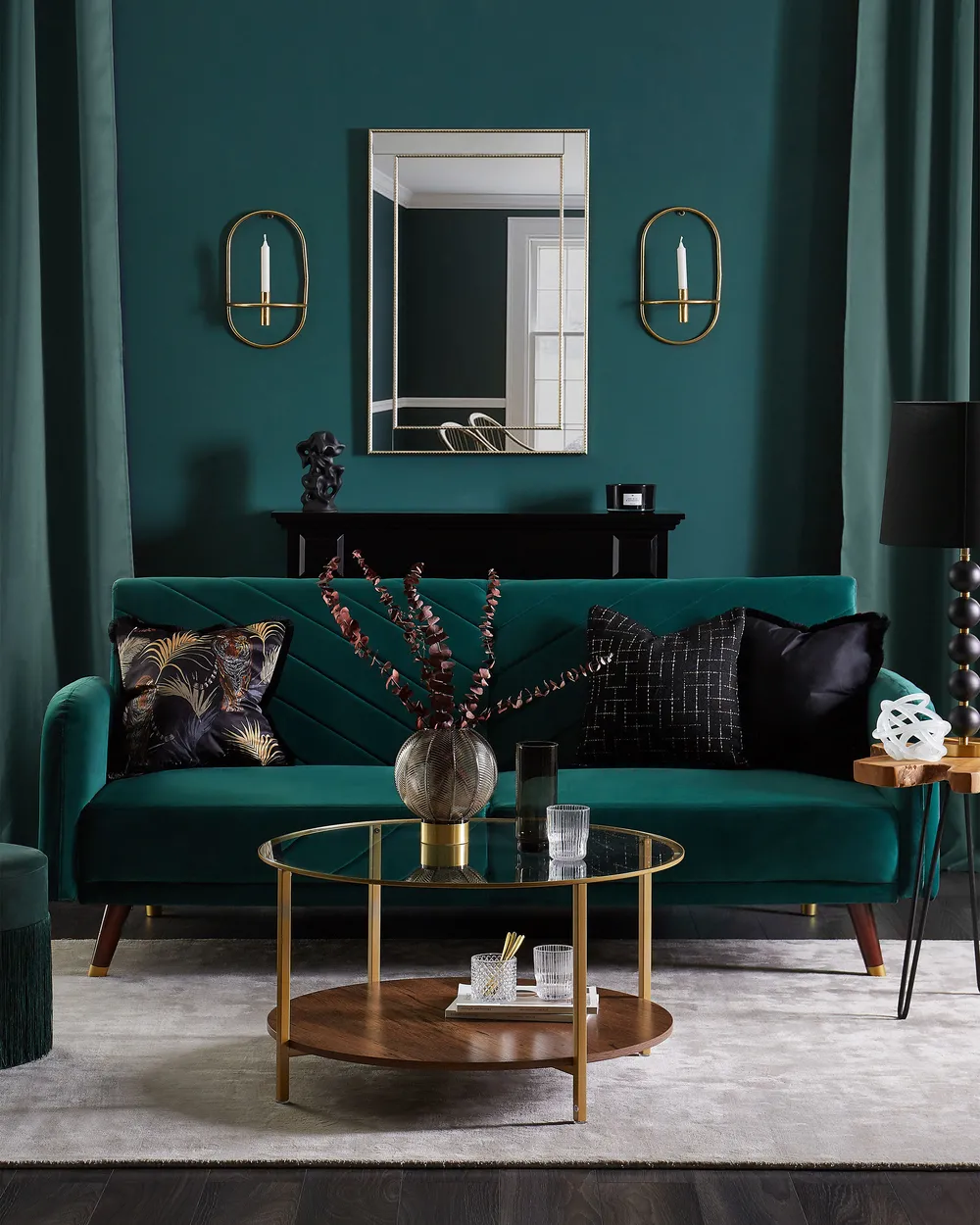 Sofa Bed 3 Seater SENJA Velvet Emerald Green_845074