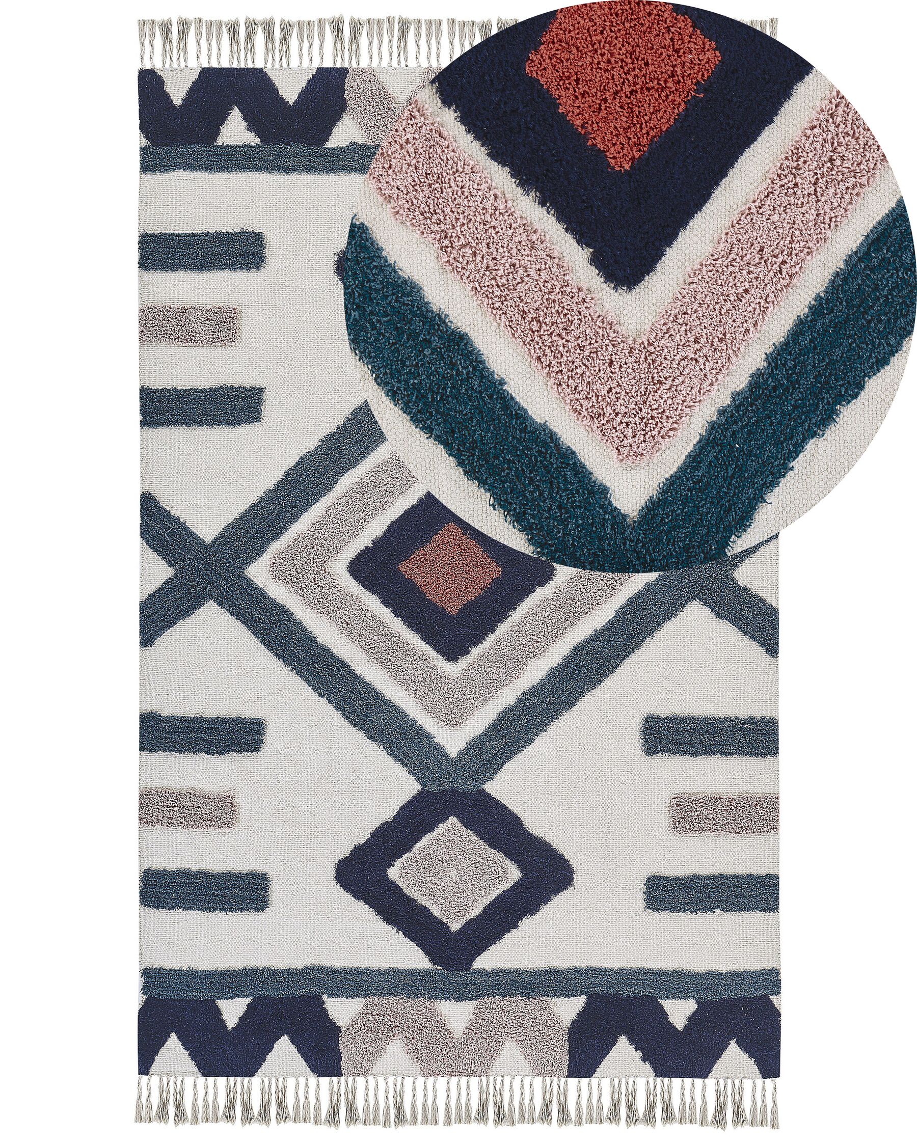 Teppich Baumwolle mehrfarbig 140 x 200 cm geometrisches Muster Fransen Kurzflor KOZLU_816970