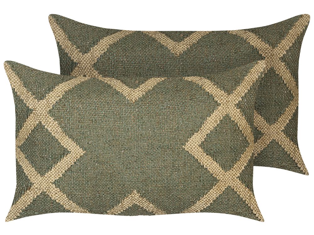 Set de 2 perne decorative GOPI 30 x 50 cm Iută Verde Imprimeu geometric