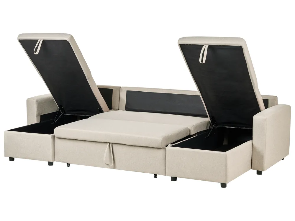 U-Shape Sofa Bed 5 Seater SOMMEN with Storage Fabric Beige_987216