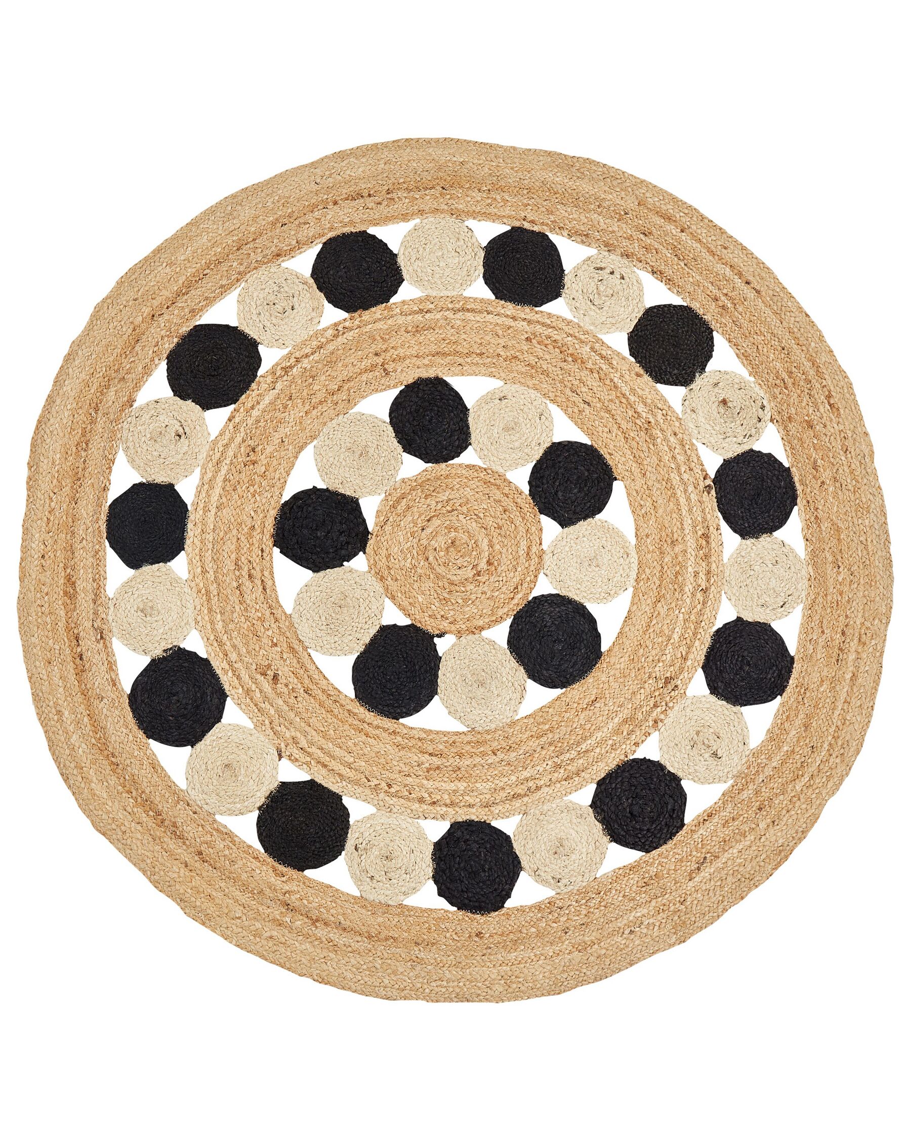 Dywan okrągły z juty ⌀ 140 cm beżowo-czarny HOVIT_870083