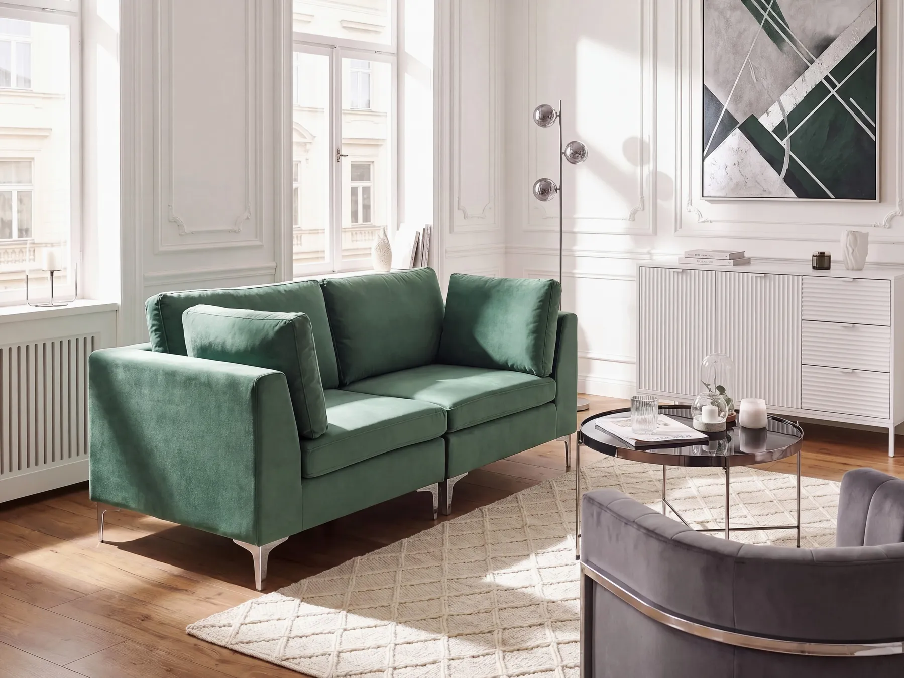 Modular Sofa 2 Seater EVJA Velvet Green_1068365