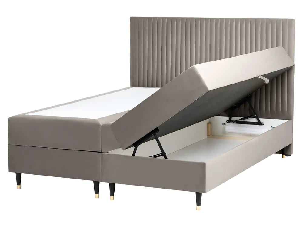 Letto matrimoniale velluto a coste beige 180 x 200 cm VALOGNES | Leroy