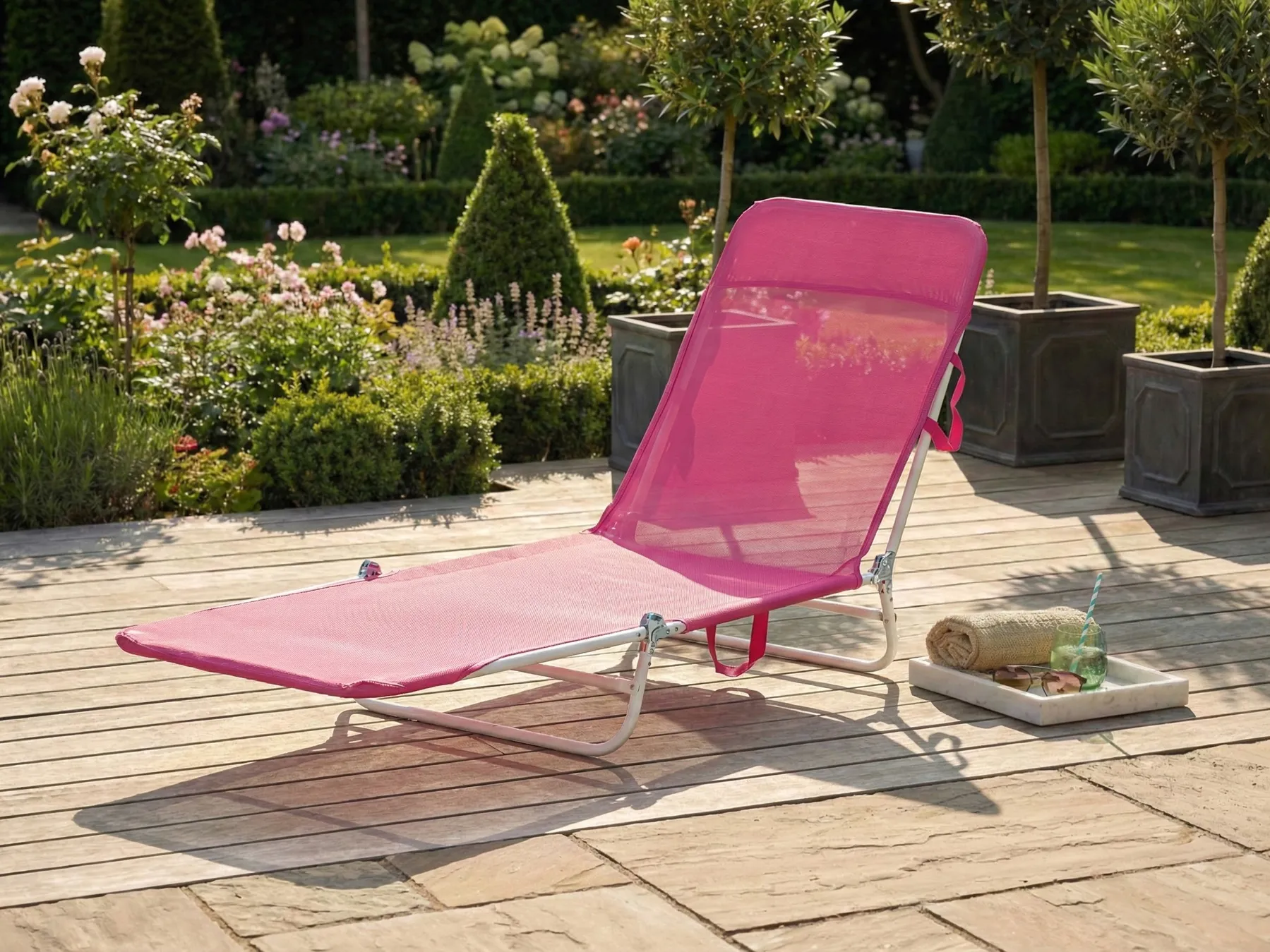 Sun Lounger KASTORIA Reclining Metal Fuchsia Pink_1031950