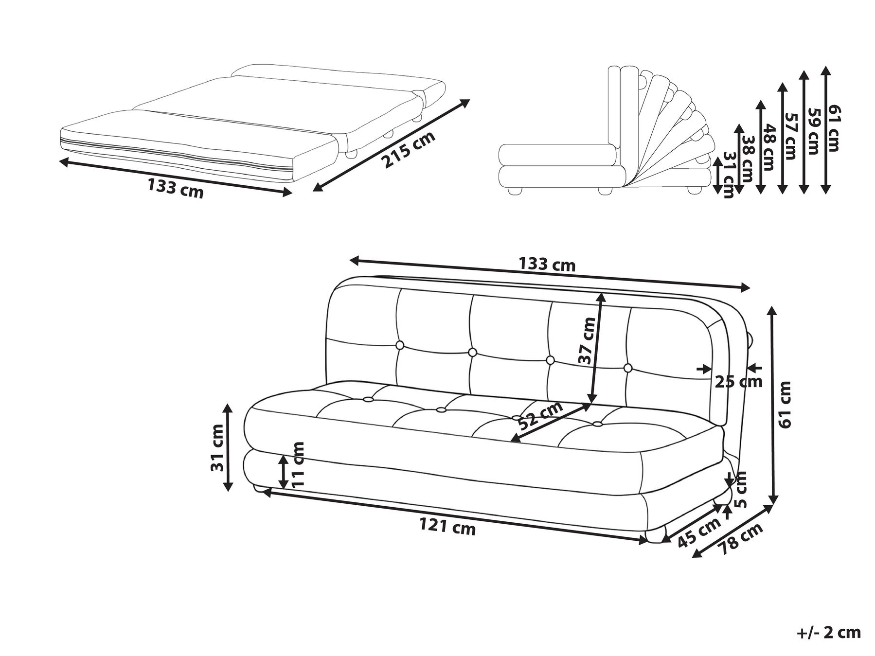 Sofa Bed 2 Seater ESBJERG Faux Linen Beige_1059279