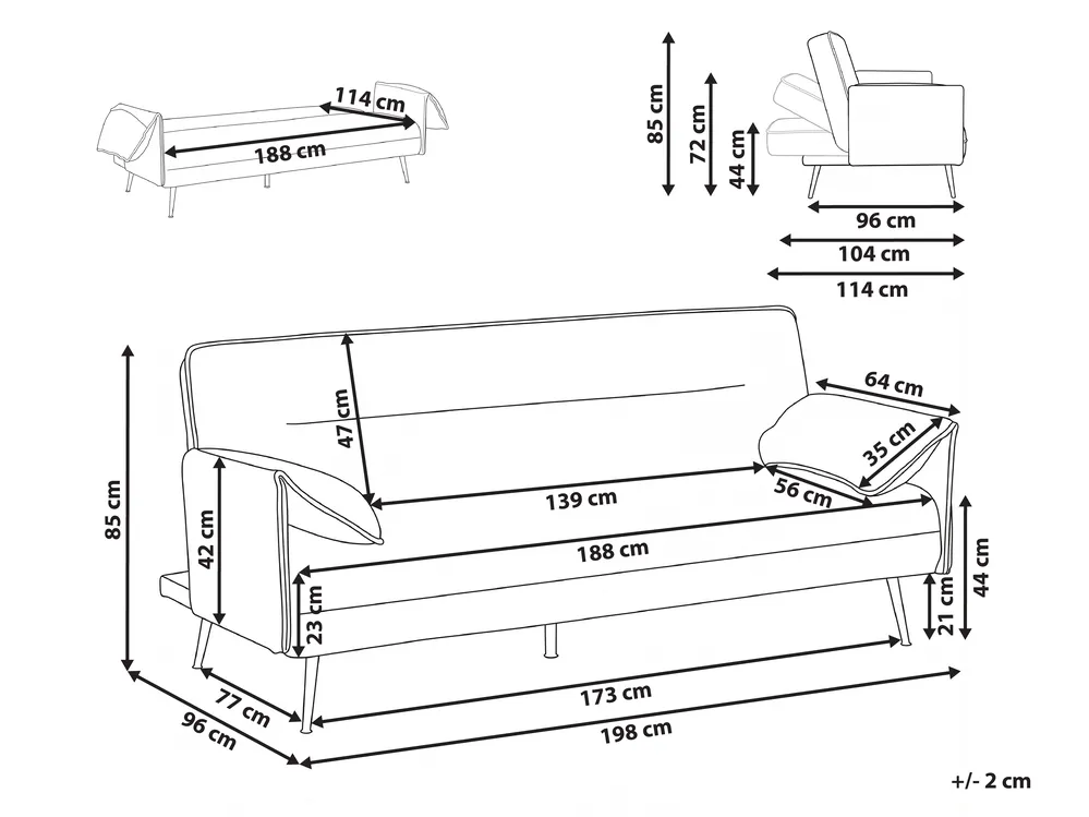 Divano letto 3 posti VAYLA Tessuto Marrone chiaro_1056832