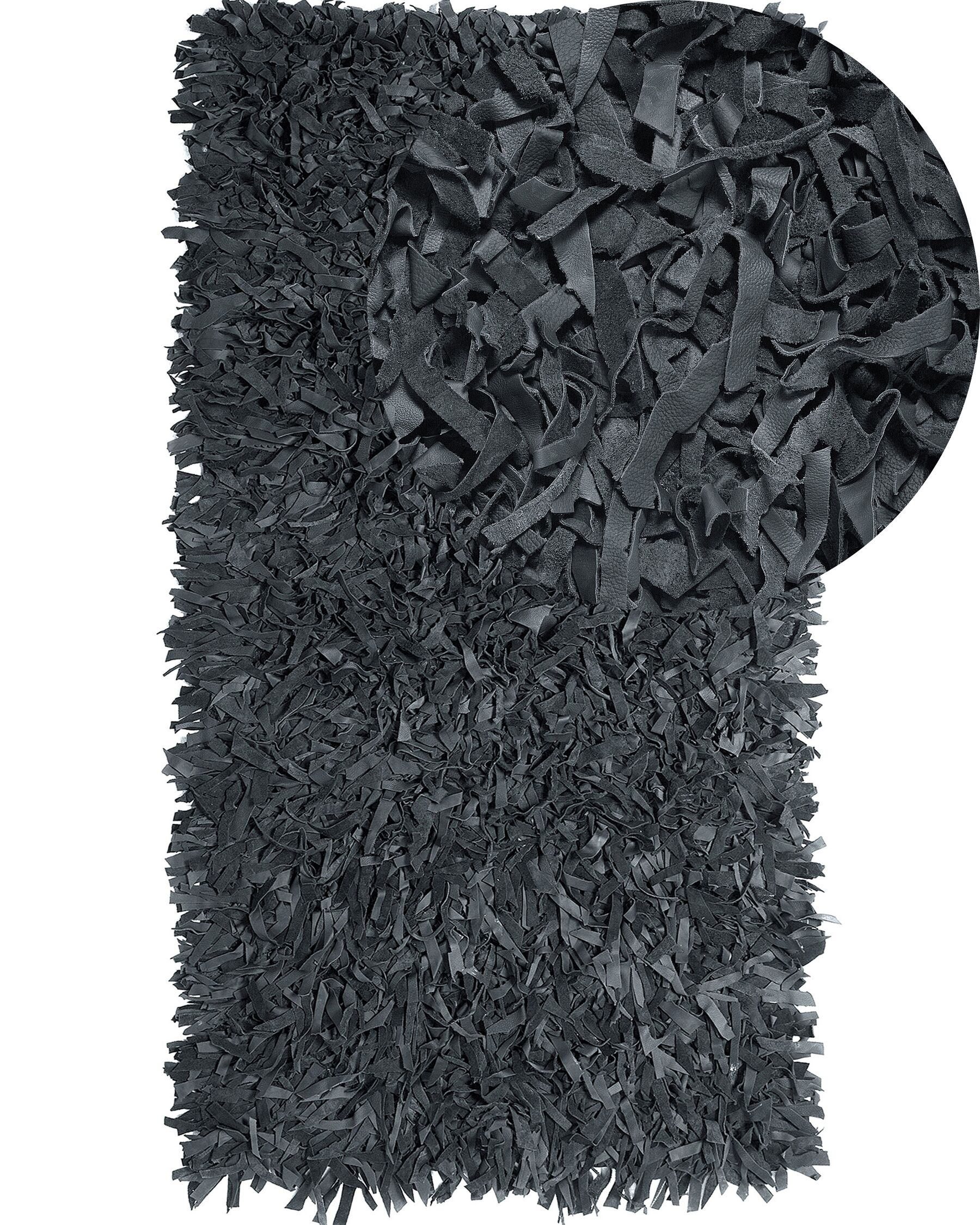 Teppich schwarz 80 x 150 cm Leder Shaggy MUT_719347