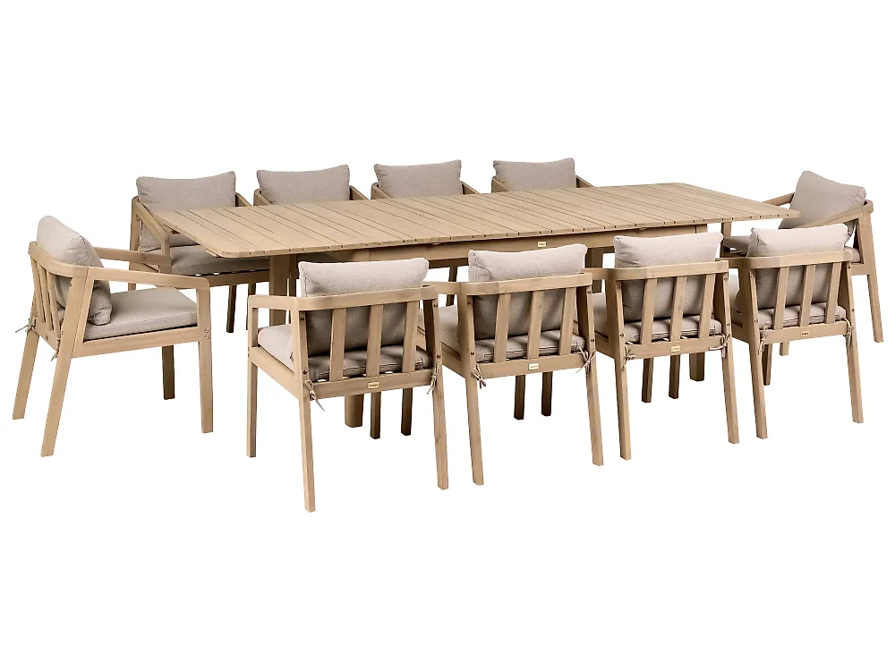 Garden Dining Set 10 Seater TOSCANELLA with Cushions Certified Acacia Wood Light Brown
