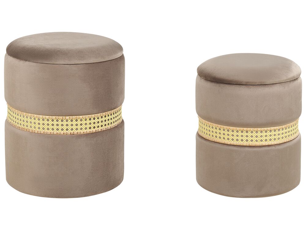 Set of 2 Storage Pouffes MEDFORD Velvet Taupe