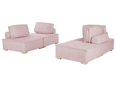 Conjunto de sofás 4 plazas de poliéster rosa/madera clara TIBRO