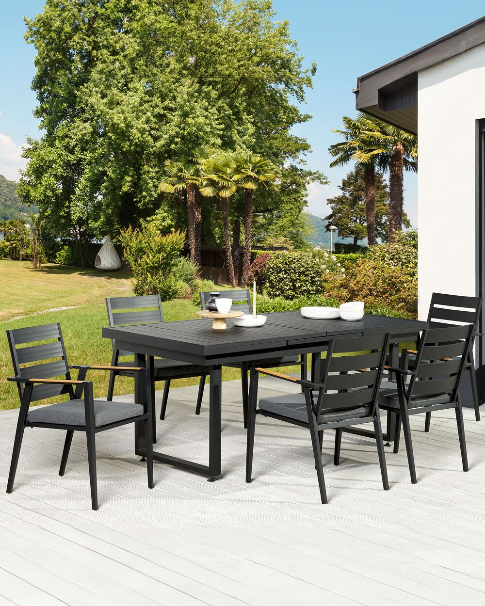 Conjunto de 6 cadeiras de jardim com almofadas TAVIANO Metal Preto