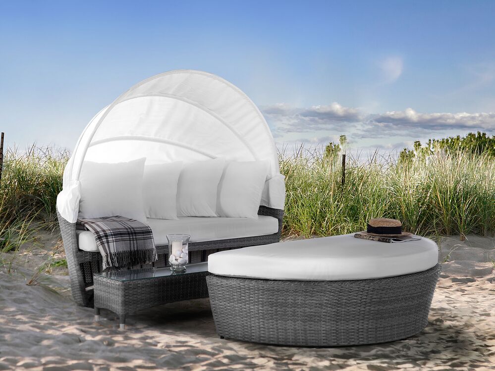 PE Rattan Garden Daybed with Coffee Table Grey SYLT LUX Beliani.sk