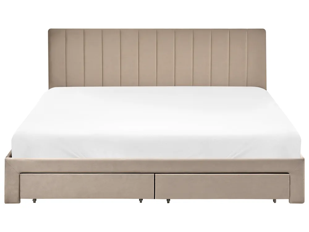 Bed with Storage Drawers LONZAC Velvet Taupe 180 x 200 cm (EU Super King)_1014859