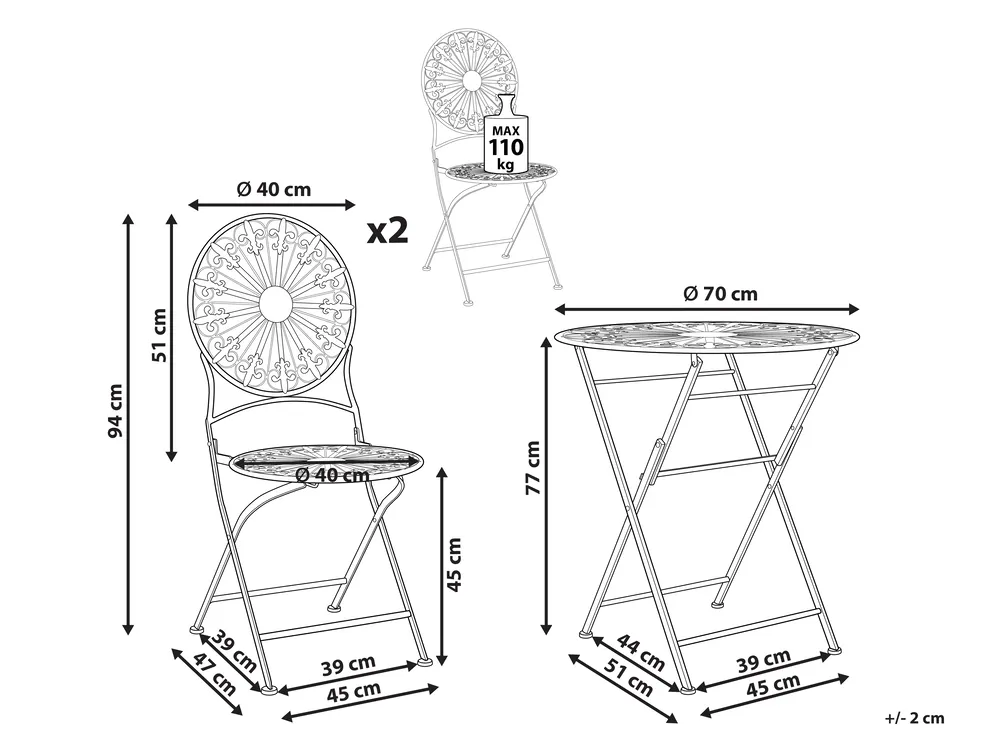 Bistro Set Folding SCAFA Metal White_856101