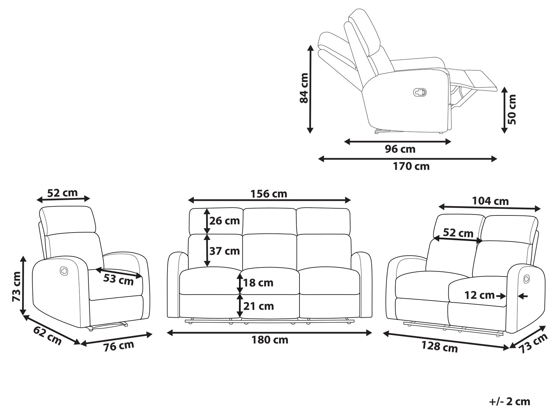 Velvet Manual Recliner Living Room Set Beige VERDAL_921795 Velvet Manual Recliner Living Room Set Beige VERDAL_921795