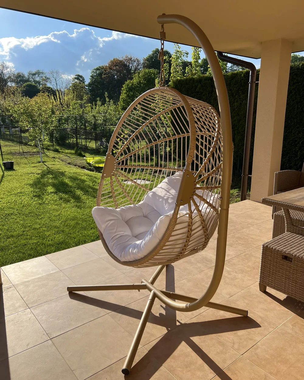 Hanging Chair with Stand ACRI PE Rattan Beige_921449