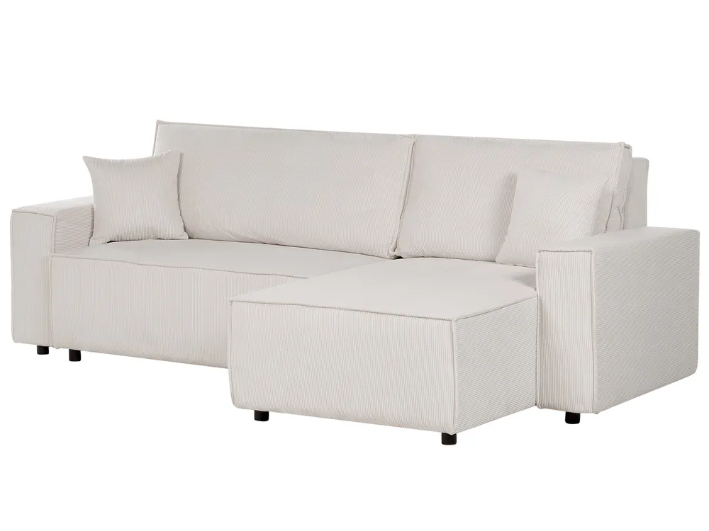 Corner Sofa Bed 3 Seater ABACKA Corduroy Off-White Left Hand_896736