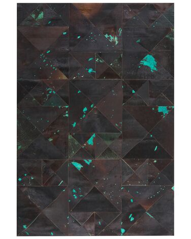 Cowhide Area Rug 160 x 230 cm Brown with Turquoise ATALAN