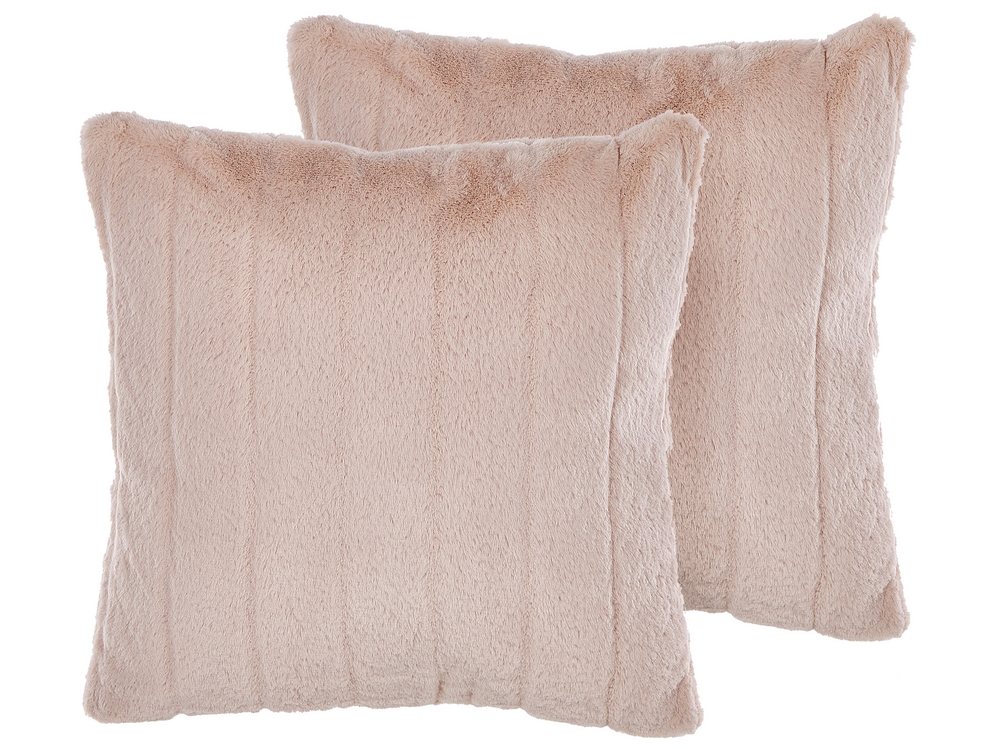 Set of 2 Faux Fur Cushions 45 x 45 cm Light Pink PUMILA Beliani