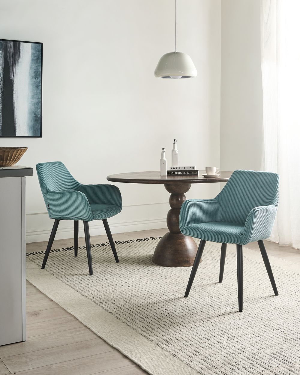 Set of 2 Dining Chairs MORI Corduroy Turquoise