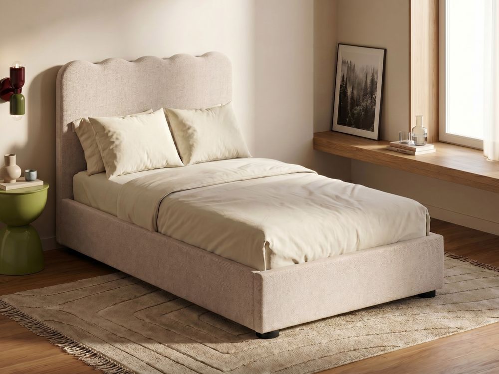 Ottoman Bed NANTERRE Fabric Light Beige 120 x 200 cm (EU Small Double)