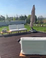 Set da giardino con tavolo 4 posti FRASCATI Modulare Legno di acacia certificato Bianco sporco_1171208