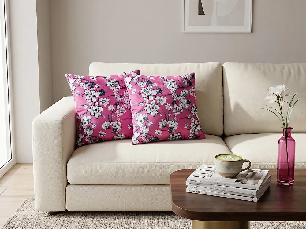 Set di 2 cuscini KOELERIA 45 x 45 cm Velluto Fucsia Trama floreale_1178863