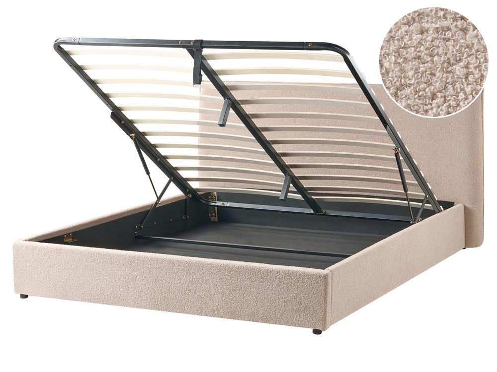 Ottoman Bed LAVAUR Boucle Taupe 160 x 200 cm (EU King Size)