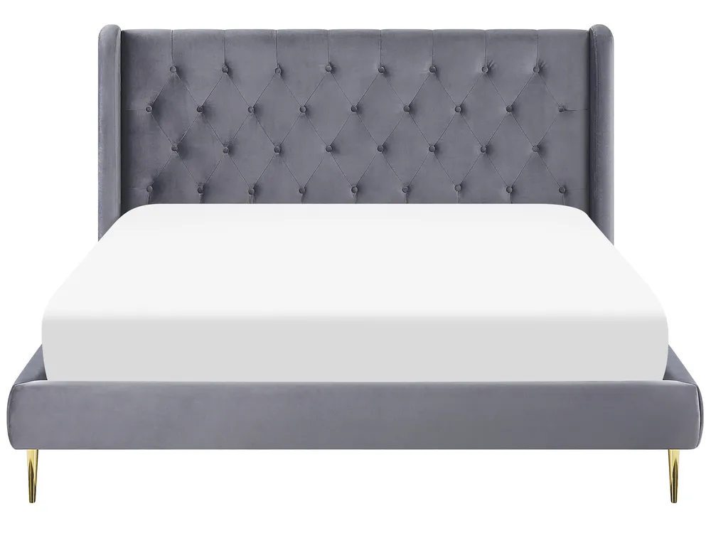 Bett mit Lattenrost Samtstoff FORBACH 140 x 200 cm Grau_819122