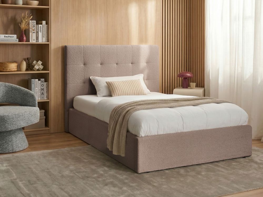 Bett mit Stauraum LORIENT Bouclé Beige 120 x 200 cm