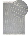 Teppich Baumwolle grau / weiss 80 x 150 cm geometrisches Muster Kurzflor KHENIFRA_831118