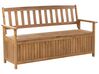 Zahradní lavička z akátového dřeva s úložným prostorem 160 cm světlá/červený polštář SOVANA_922586