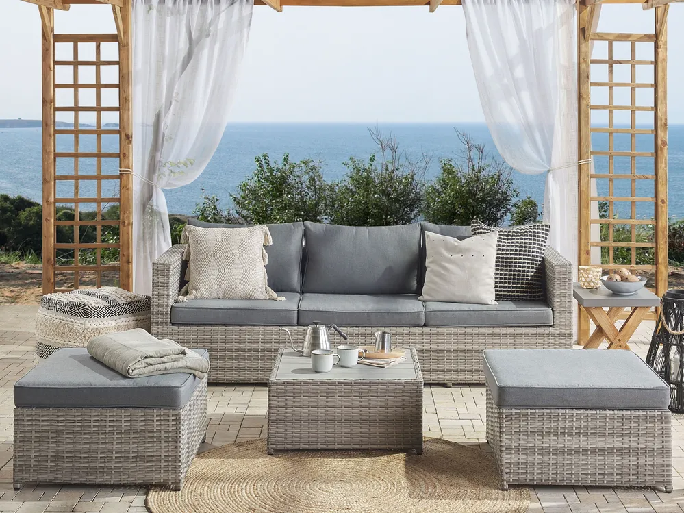 Garden Corner Sofa with Table 5 Seater SABBIA Modular PE Rattan Light Grey Right Hand_836737