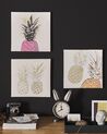 Set of 3 Pineapple Canvas Art Prints 30 x 30 cm Pink and Gold APESIKA_819377