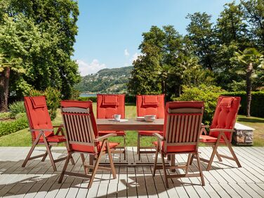 6 Seater Acacia Wood Garden Dining Set with Red Cushions AMANTEA