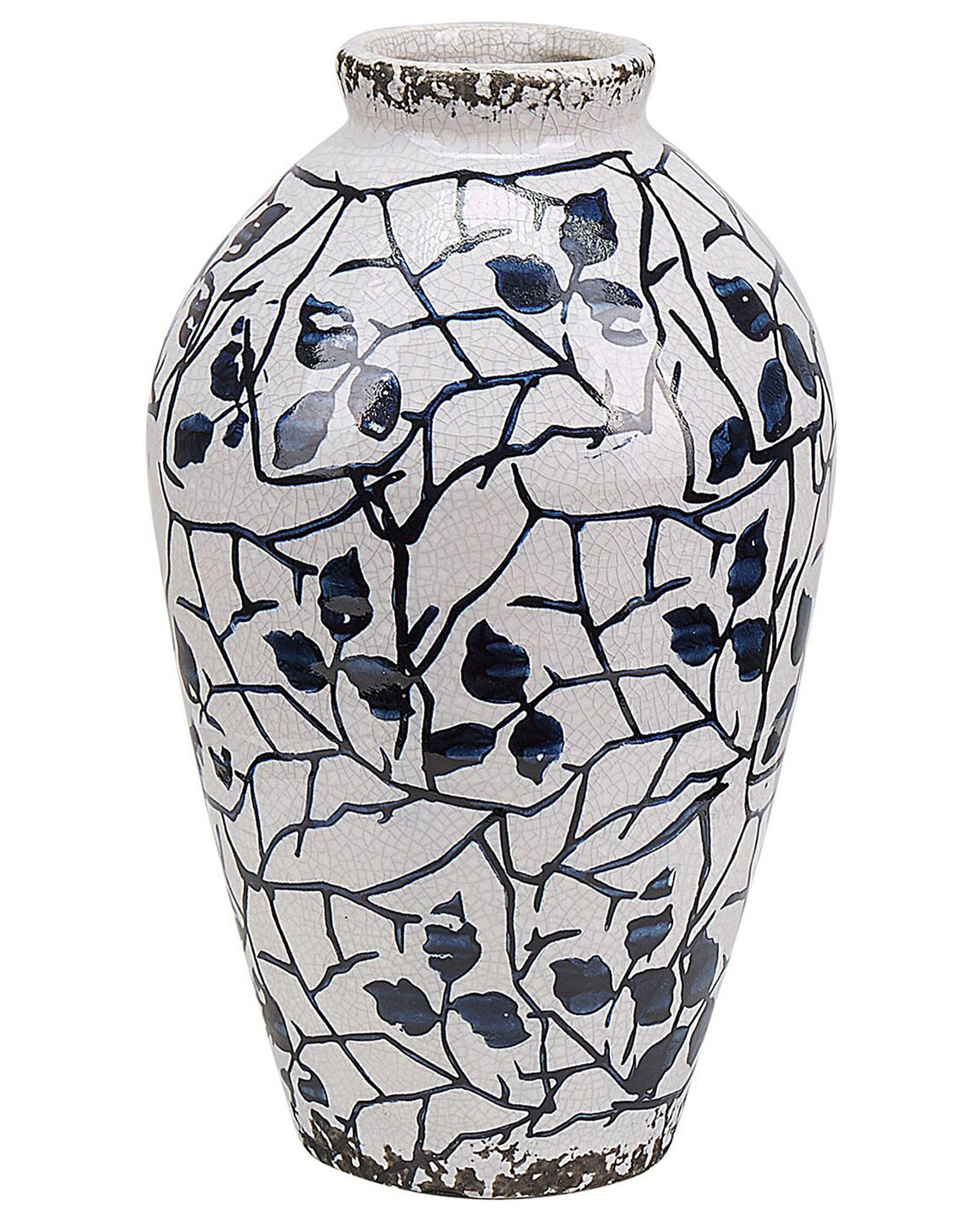 Kameninová váza na kvety 20 cm biela/modrá MALLIA_810736