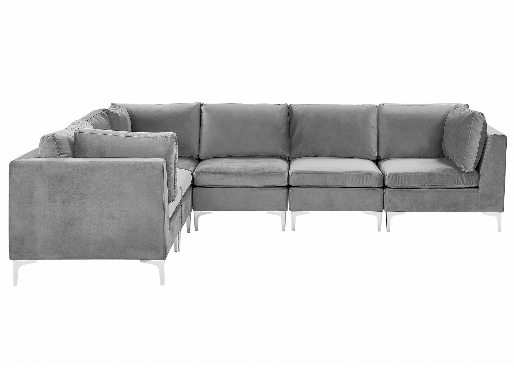 Right Hand 6 Seater Modular Velvet Corner Sofa Grey EVJA_789305