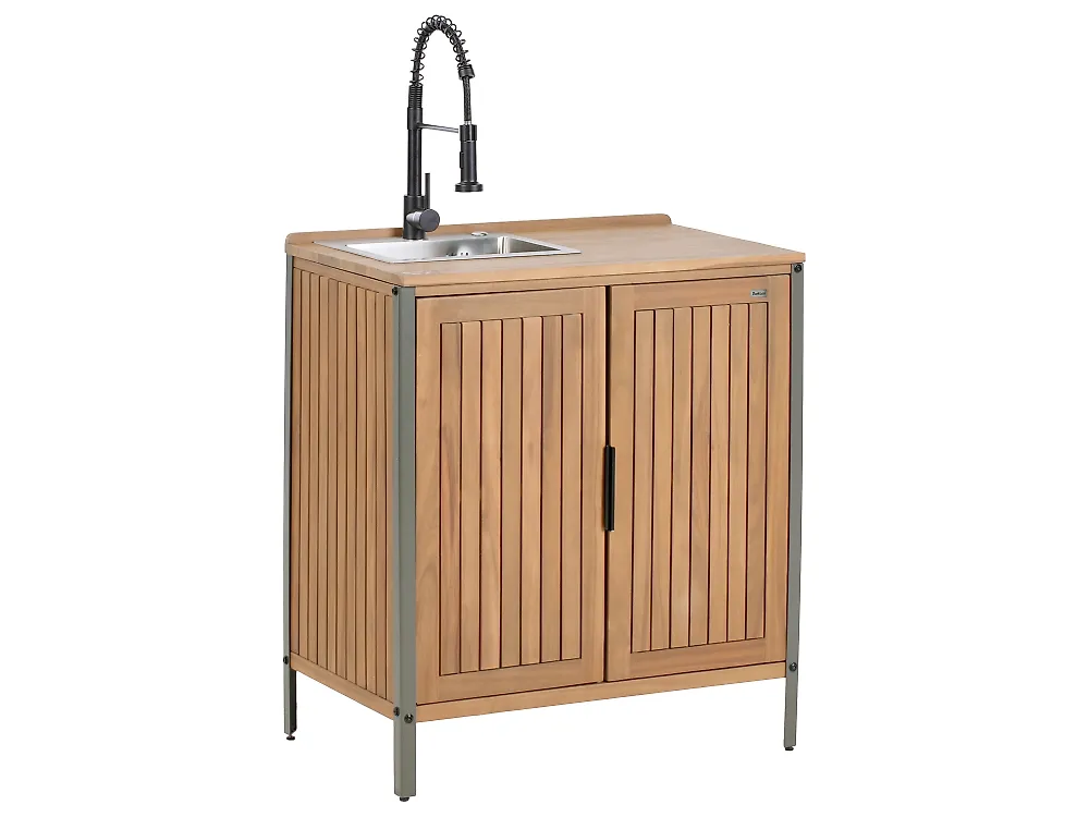 Outdoor-Küchenschrank mit Spüle IVREA Braun / Schwarz zertifiziertes Akazienholz
