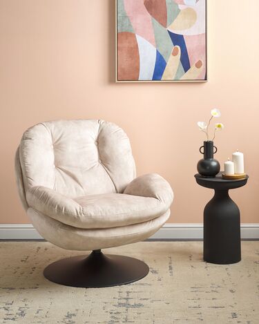 Velvet Swivel Armchair Beige NOLVIK