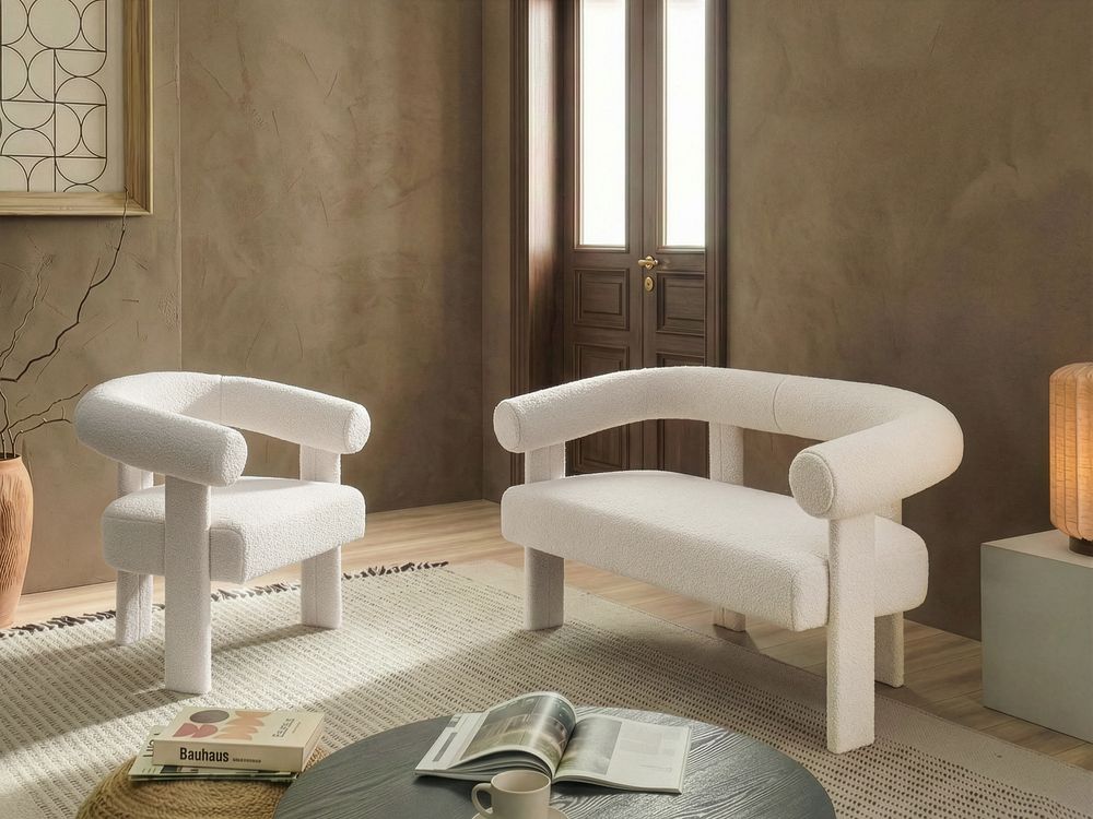 Set da salotto ILBRO Bouclé Bianco sporco