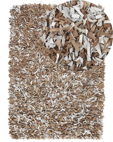 Tappeto shaggy in pelle marrone e grigio 160 x 230 cm MUT
