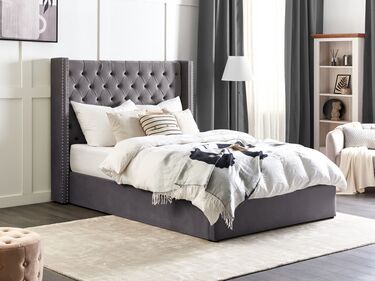 Velvet EU Double Size Ottoman Bed Grey LUBBON