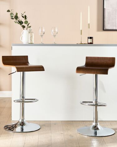 Set of 2 Swivel Bar Stools Dark Brown VALENCIA