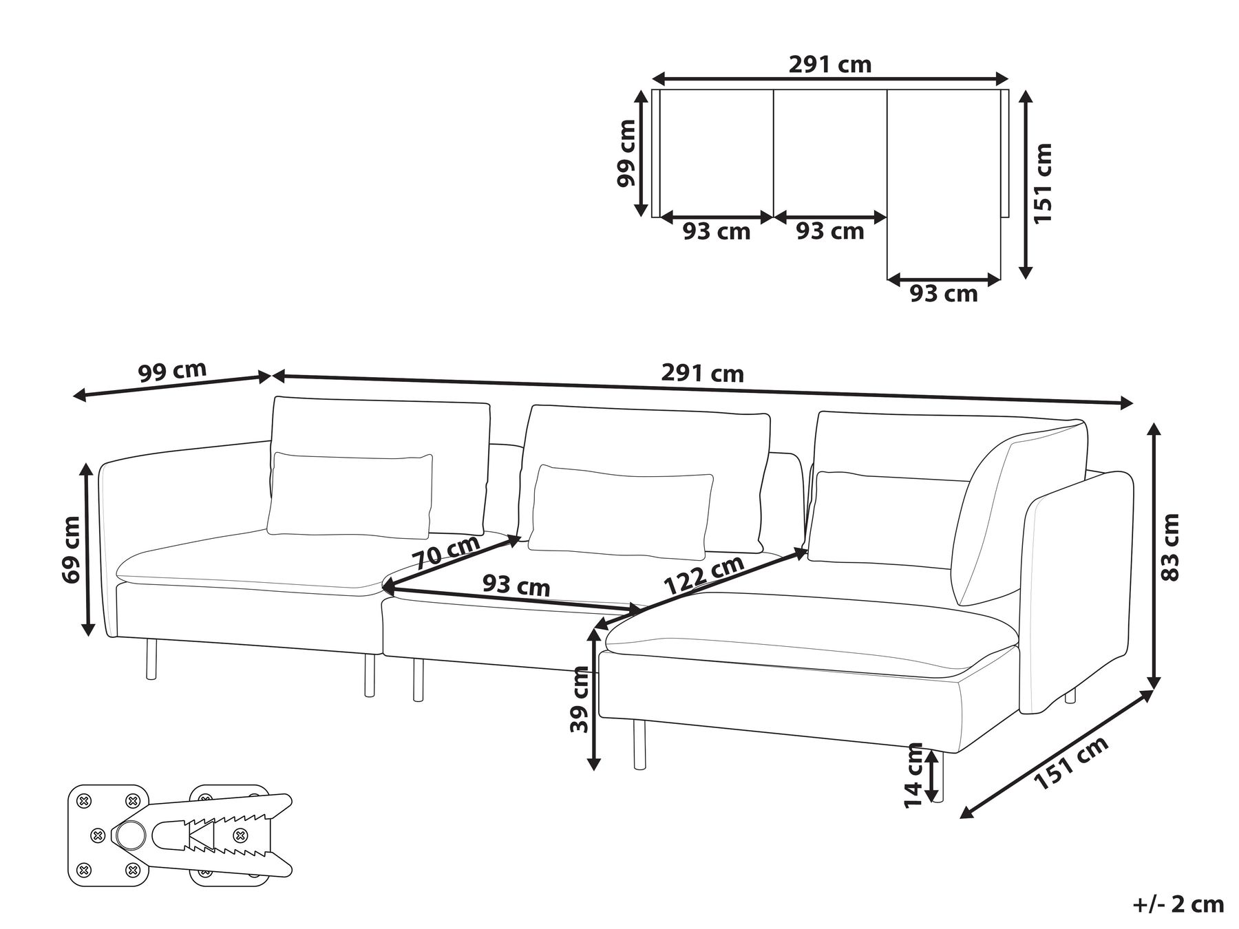 Modular Corner Sofa 3 Seater EGERIS Fabric Light Grey Left Hand_894285