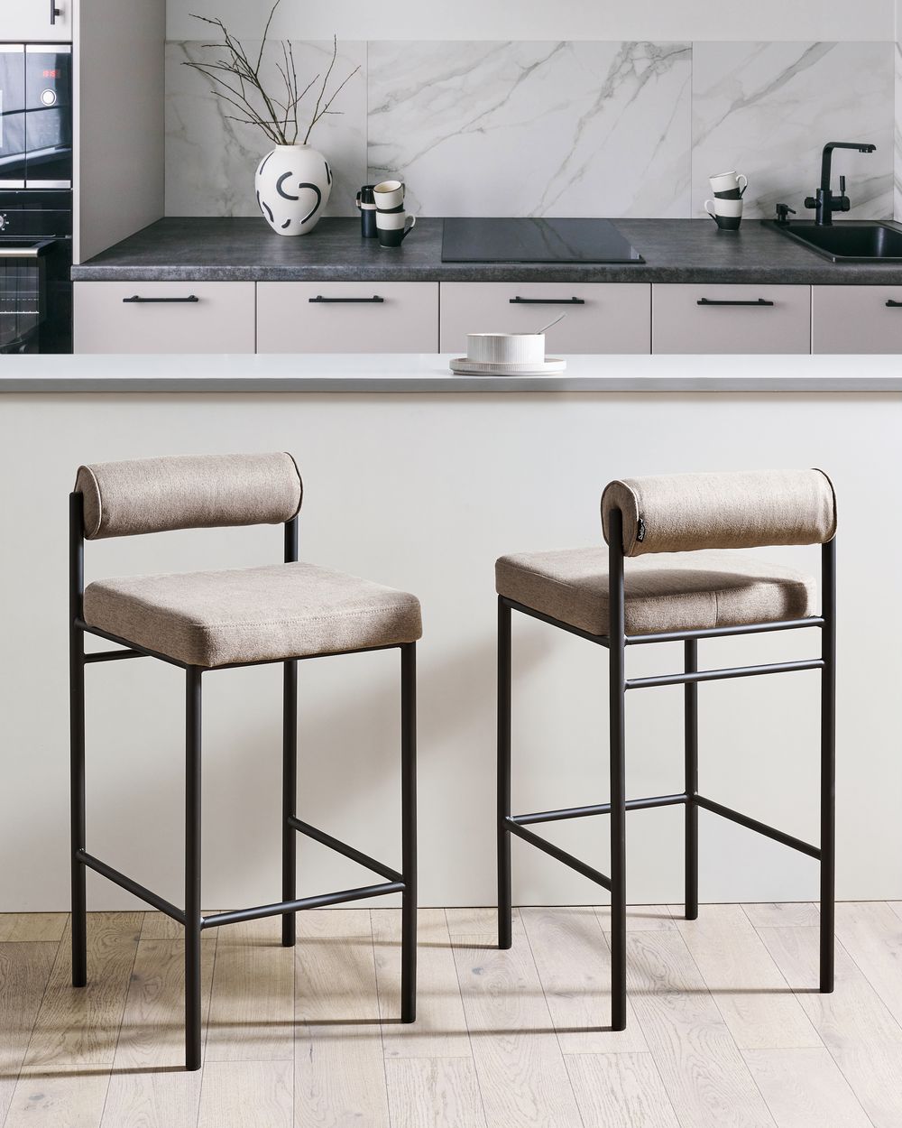 Set of 2 Bar Chairs AMAYA Fabric Taupe