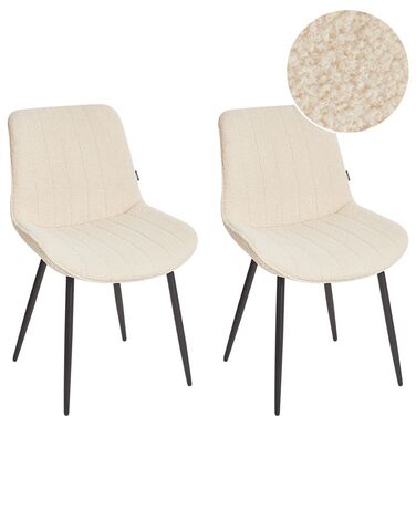 Set of 2 Boucle Dining Chairs Light Beige DUBROVNIK