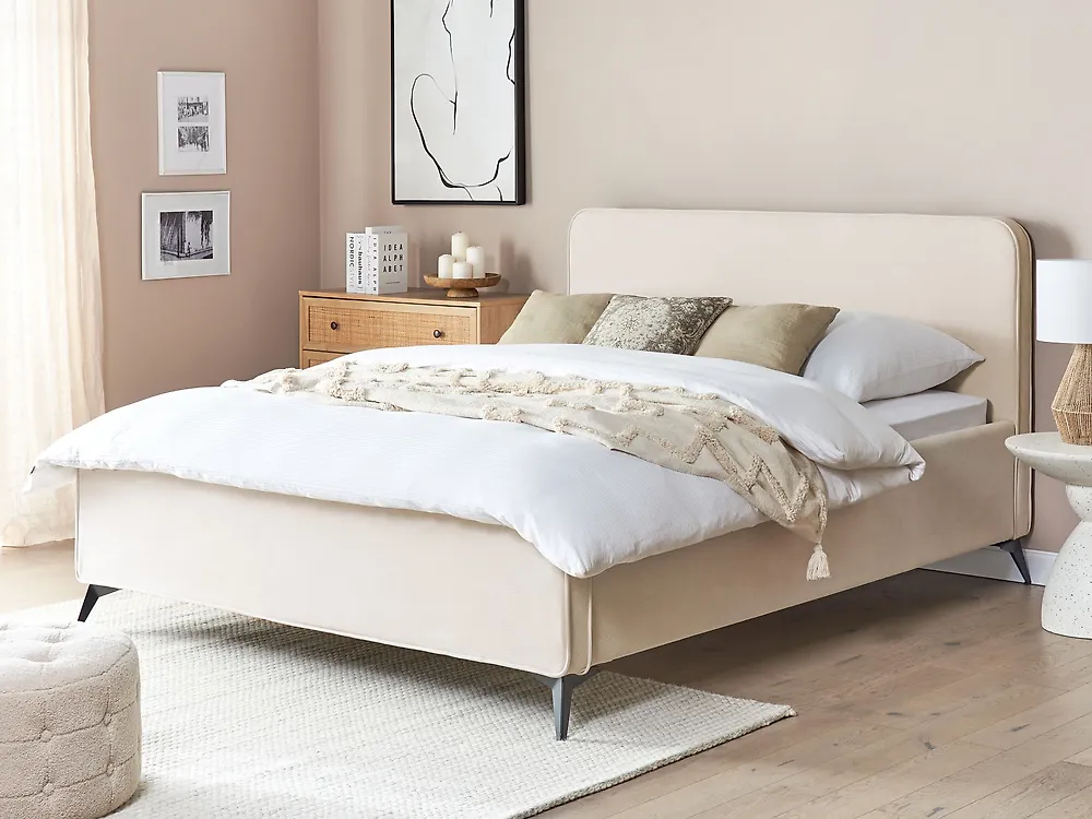 Letto Velluto a coste VALOGNES 160 x 200 cm Beige chiaro_1188042