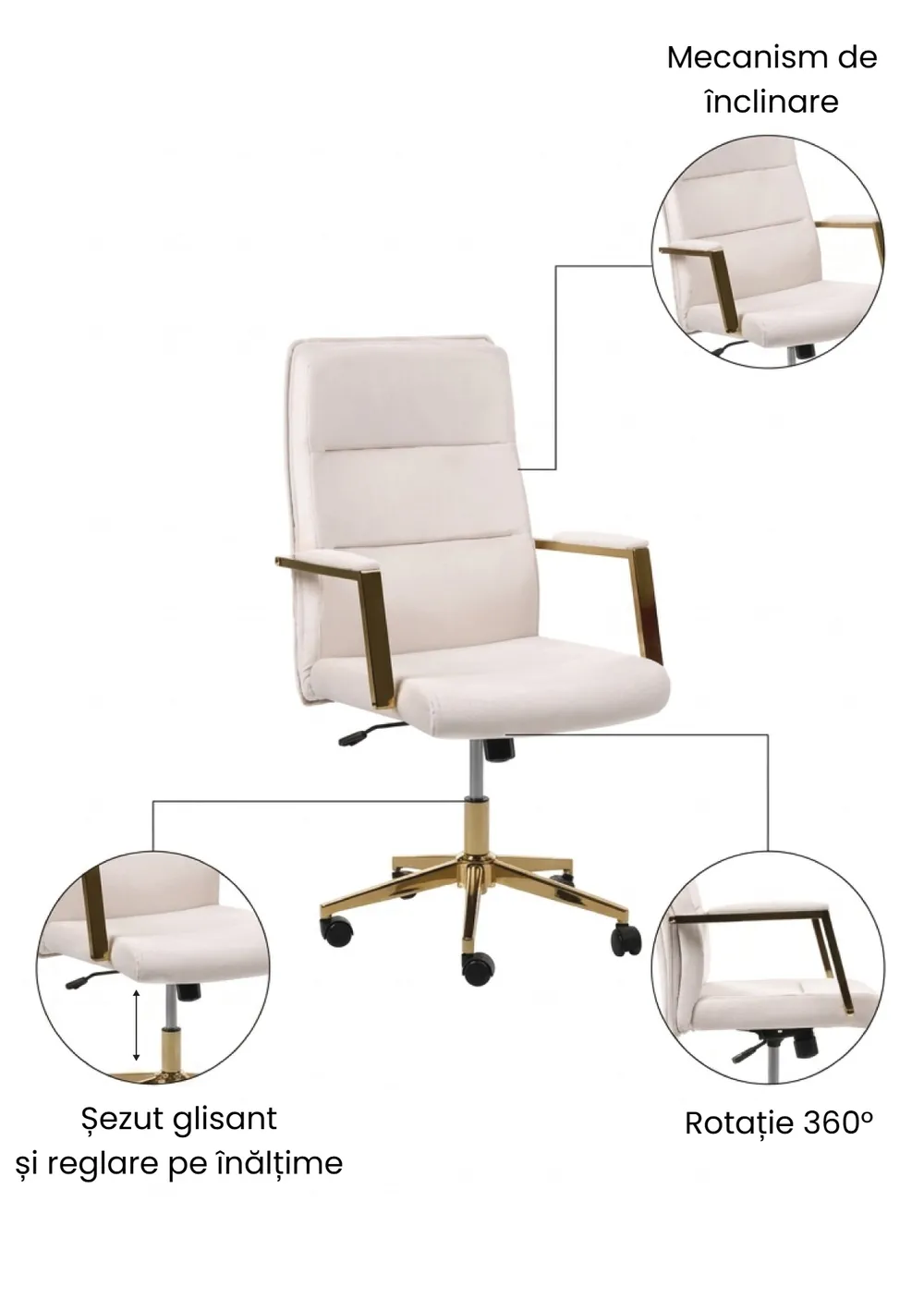 Scaun executiv DEMURE Catifea Bej deschis_1063330