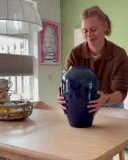 Vase à fleurs OCANA 37 cm Céramique Bleu foncé_1022318